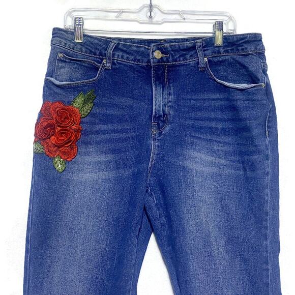 Boston Proper Jeans Girls Size 16 Embellished With Red Roses - Picture 6 of 9